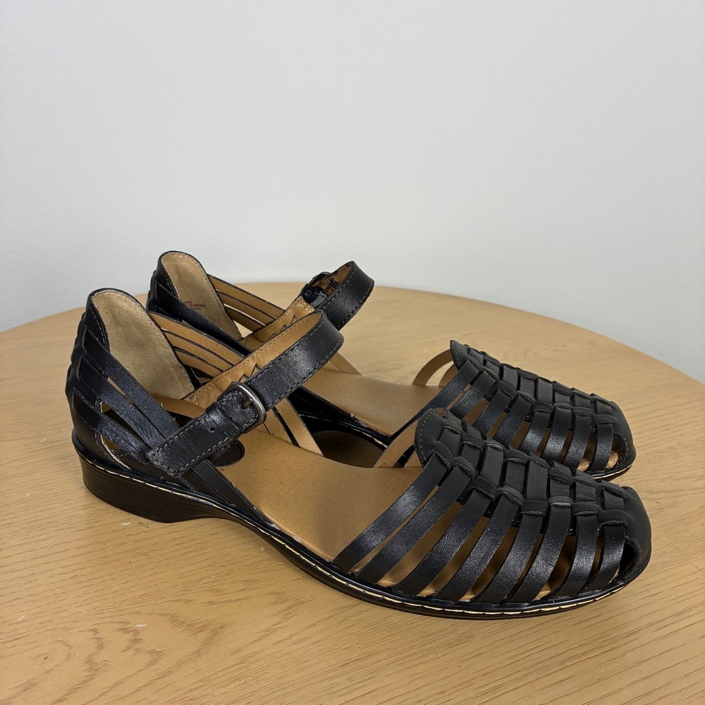 Softspots Leather Huarache Mary Jane Sandals Womens 11 Wedge Woven Fisherman
